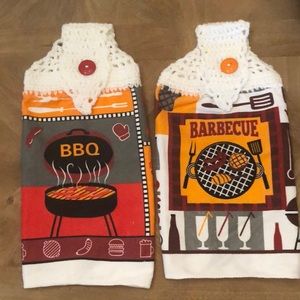 2 BBQ Decor Crocheted Kitchen Towels